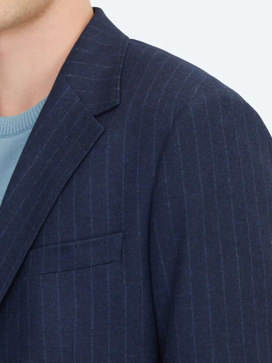 Lacivert Çizgili Comfort Fit Örme Ceket - 5
