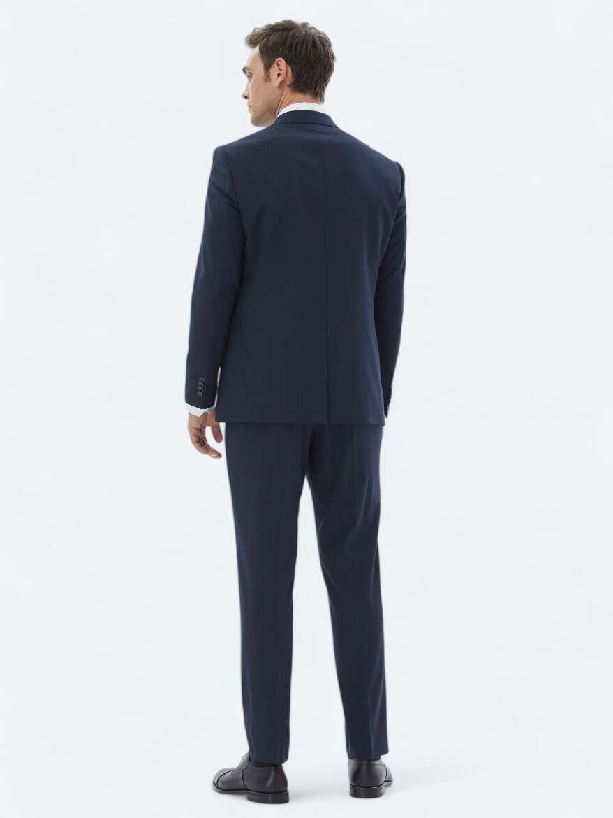 Lacivert Çizgili Comfort Fit Takım Elbise - 6