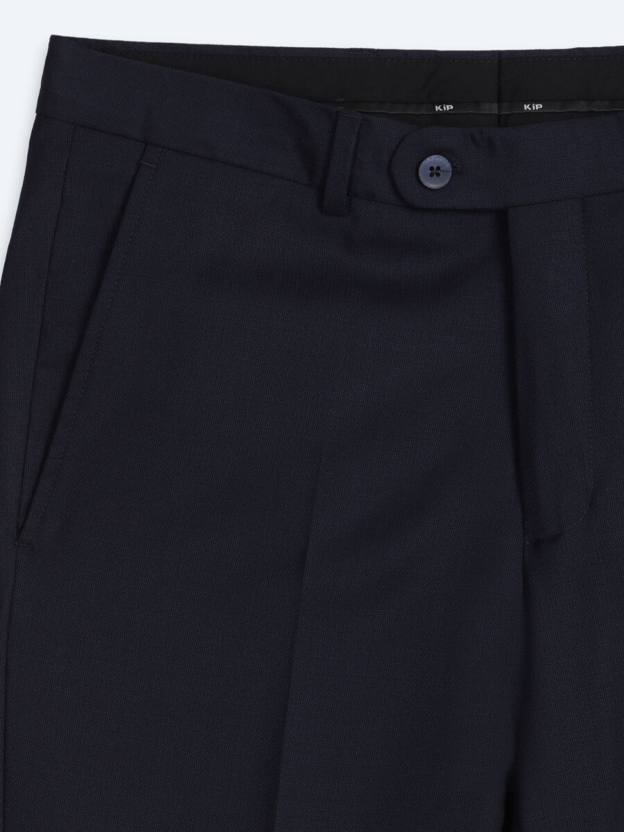 Lacivert Çizgili Dokuma Fitted Fit Klasik %100 Yün Pantolon - 6