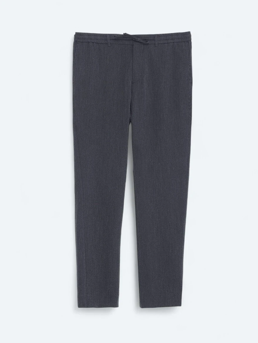 Lacivert Çizgili Dokuma Jogging Fit Casual Pantolon 