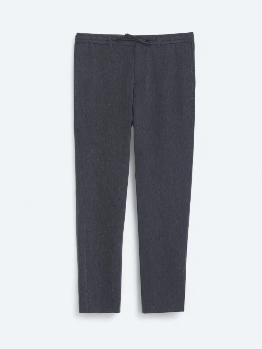 Lacivert Çizgili Dokuma Jogging Fit Casual Pantolon - 1