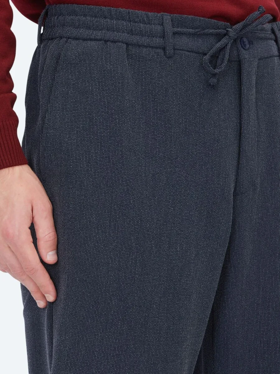 Lacivert Çizgili Dokuma Jogging Fit Casual Pantolon - 4