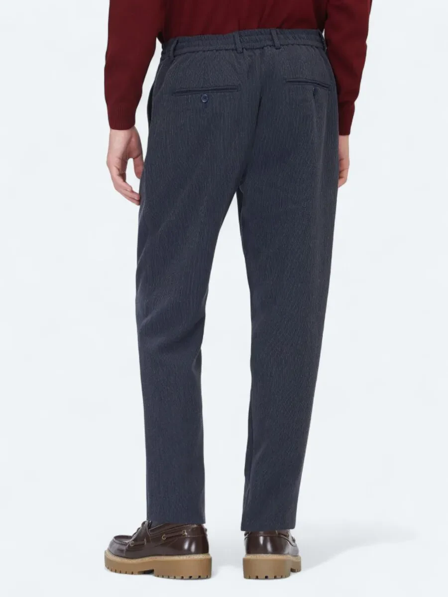 Lacivert Çizgili Dokuma Jogging Fit Casual Pantolon - 5