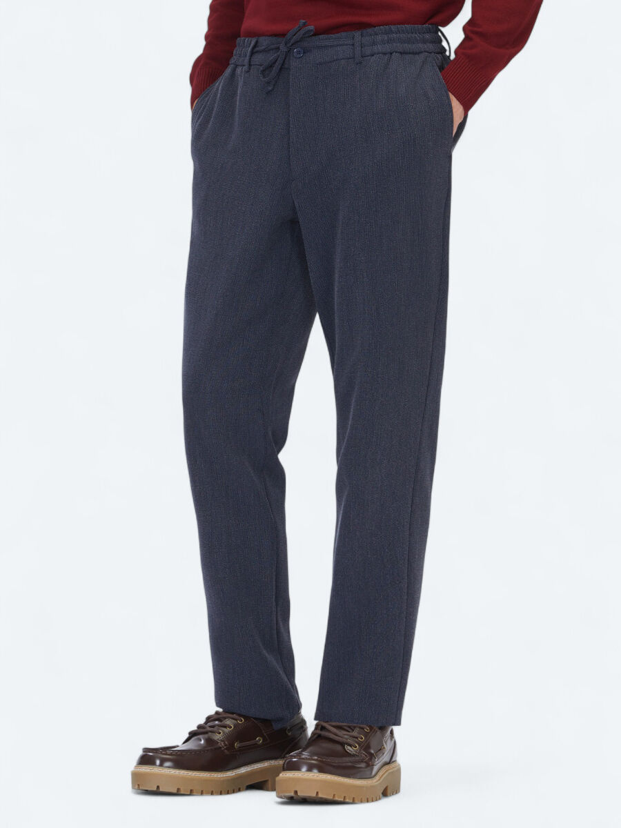 Lacivert Çizgili Dokuma Jogging Fit Casual Pantolon - 3
