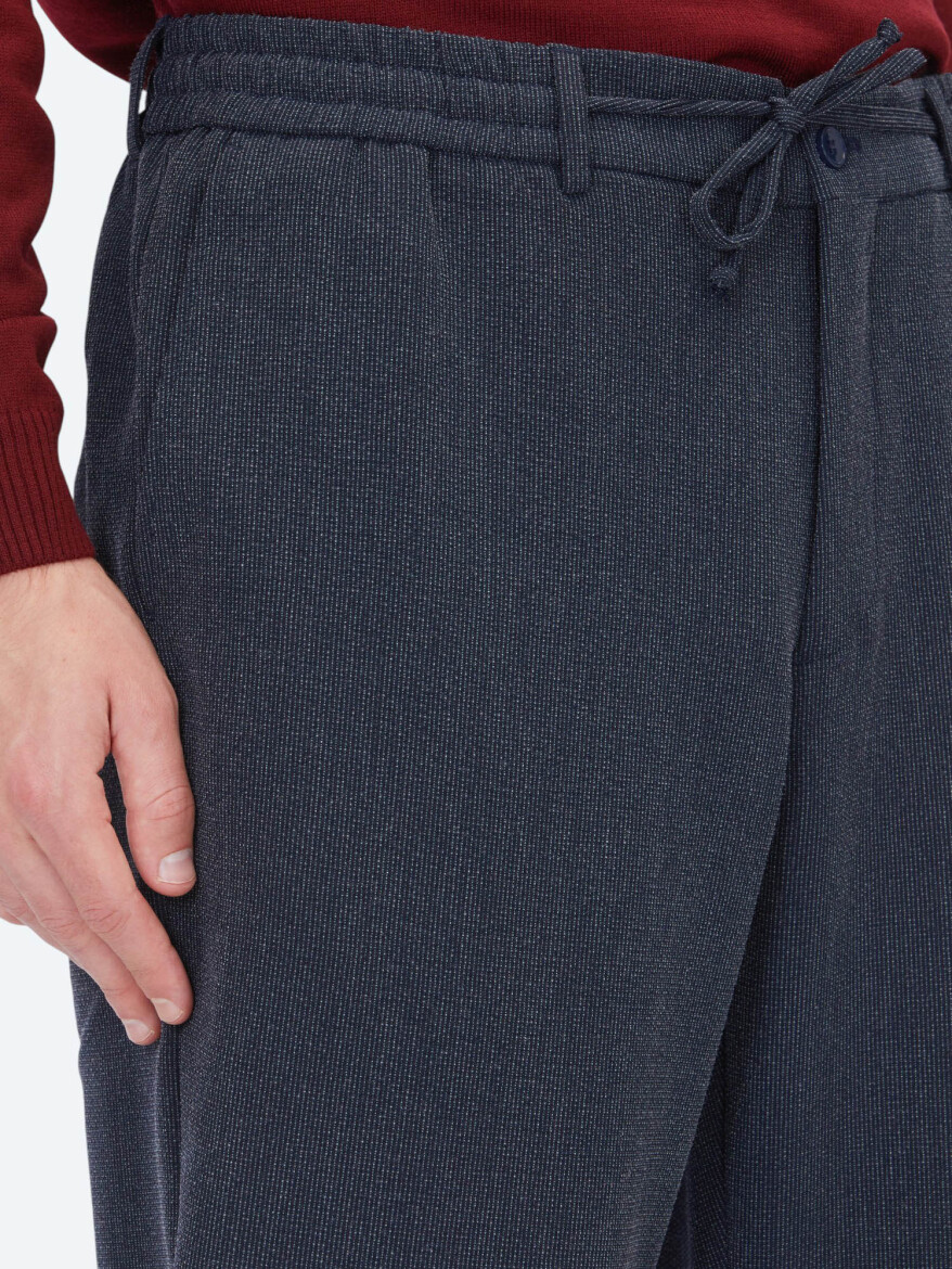 Lacivert Çizgili Dokuma Jogging Fit Casual Pantolon - 4