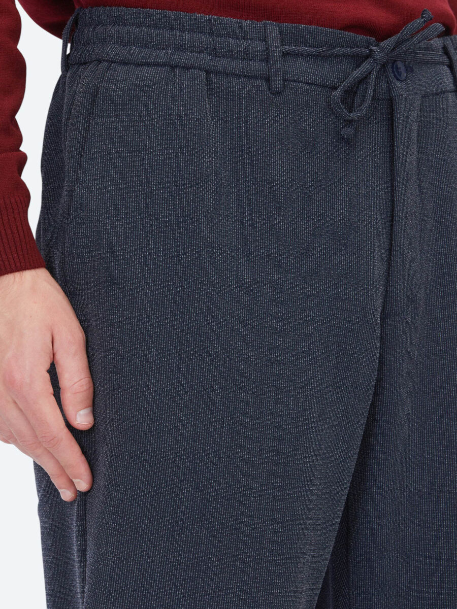 Lacivert Çizgili Dokuma Jogging Fit Casual Pantolon - 4