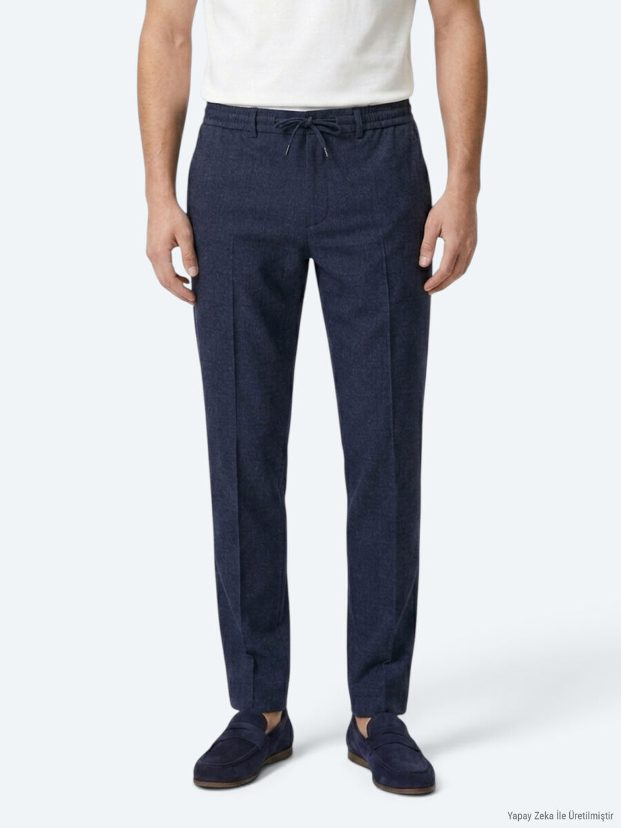 Lacivert Çizgili Dokuma Jogging Fit Casual Pantolon - 2