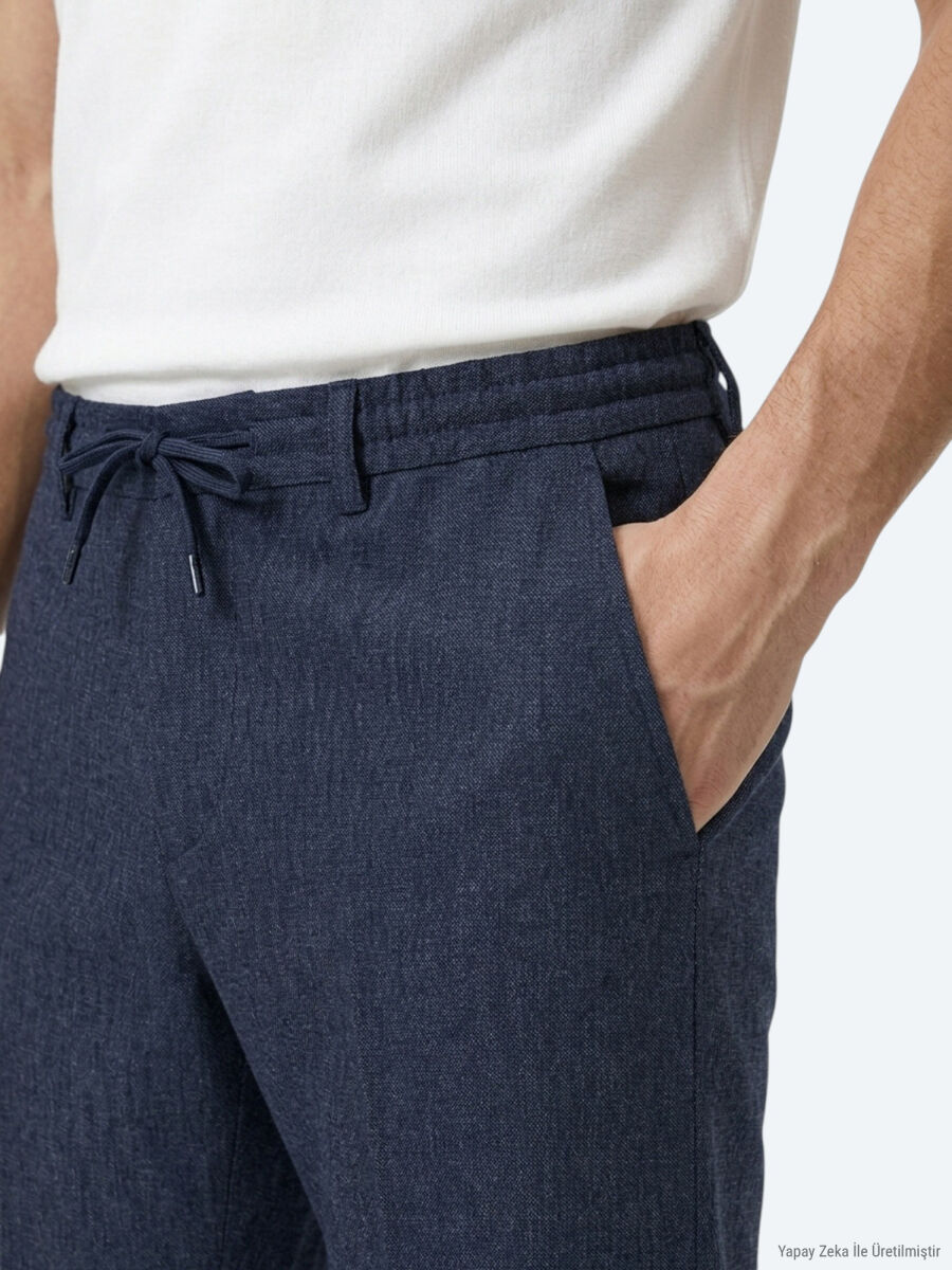 Lacivert Çizgili Dokuma Jogging Fit Casual Pantolon - 3