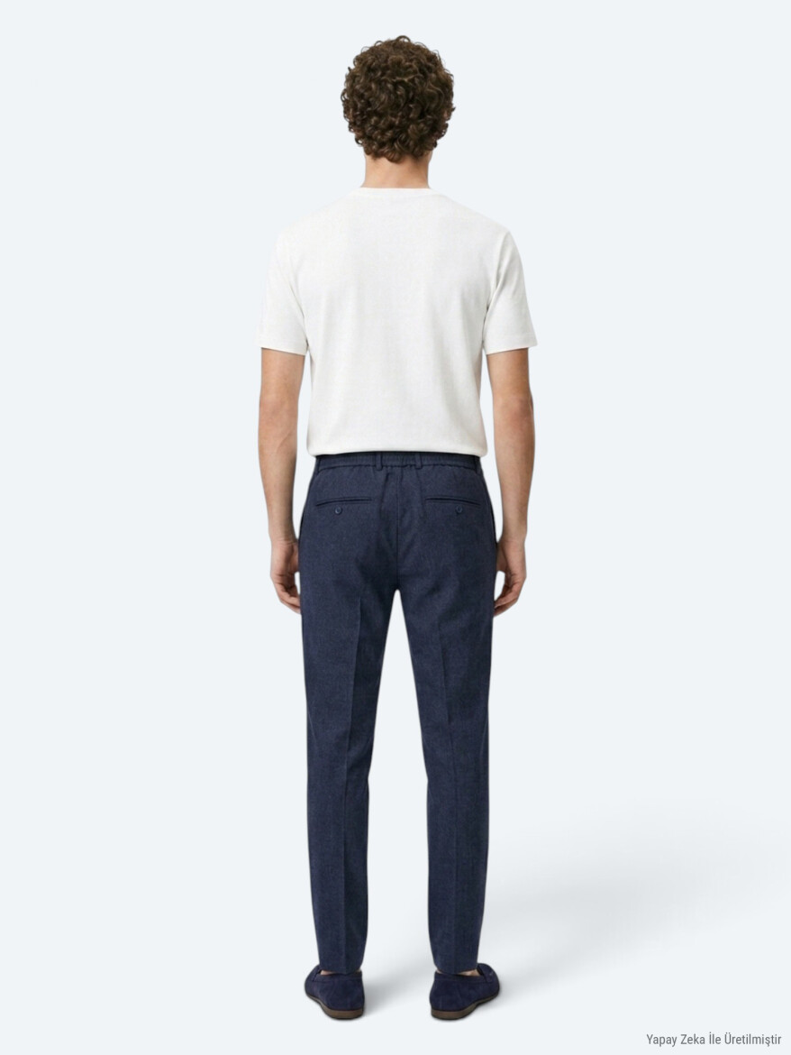 Lacivert Çizgili Dokuma Jogging Fit Casual Pantolon - 5
