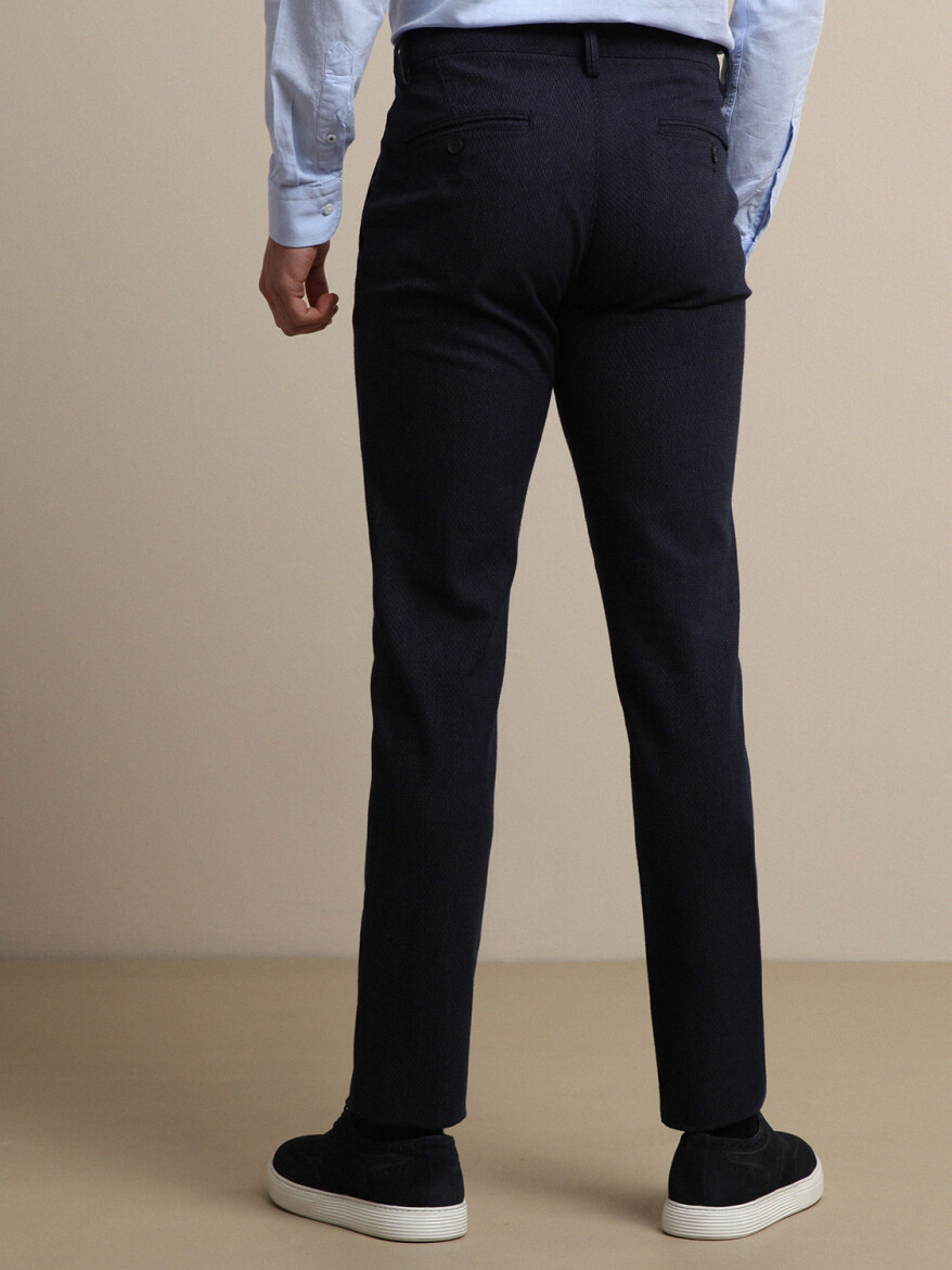 Lacivert Çizgili Dokuma Slim Fit Smart Casual Pamuk Karışımlı Pantolon - 4