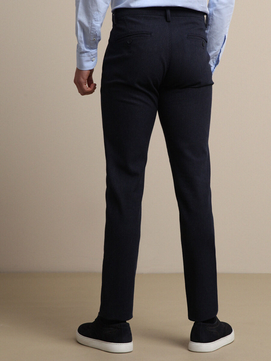 Lacivert Çizgili Dokuma Slim Fit Smart Casual Pamuk Karışımlı Pantolon - 4