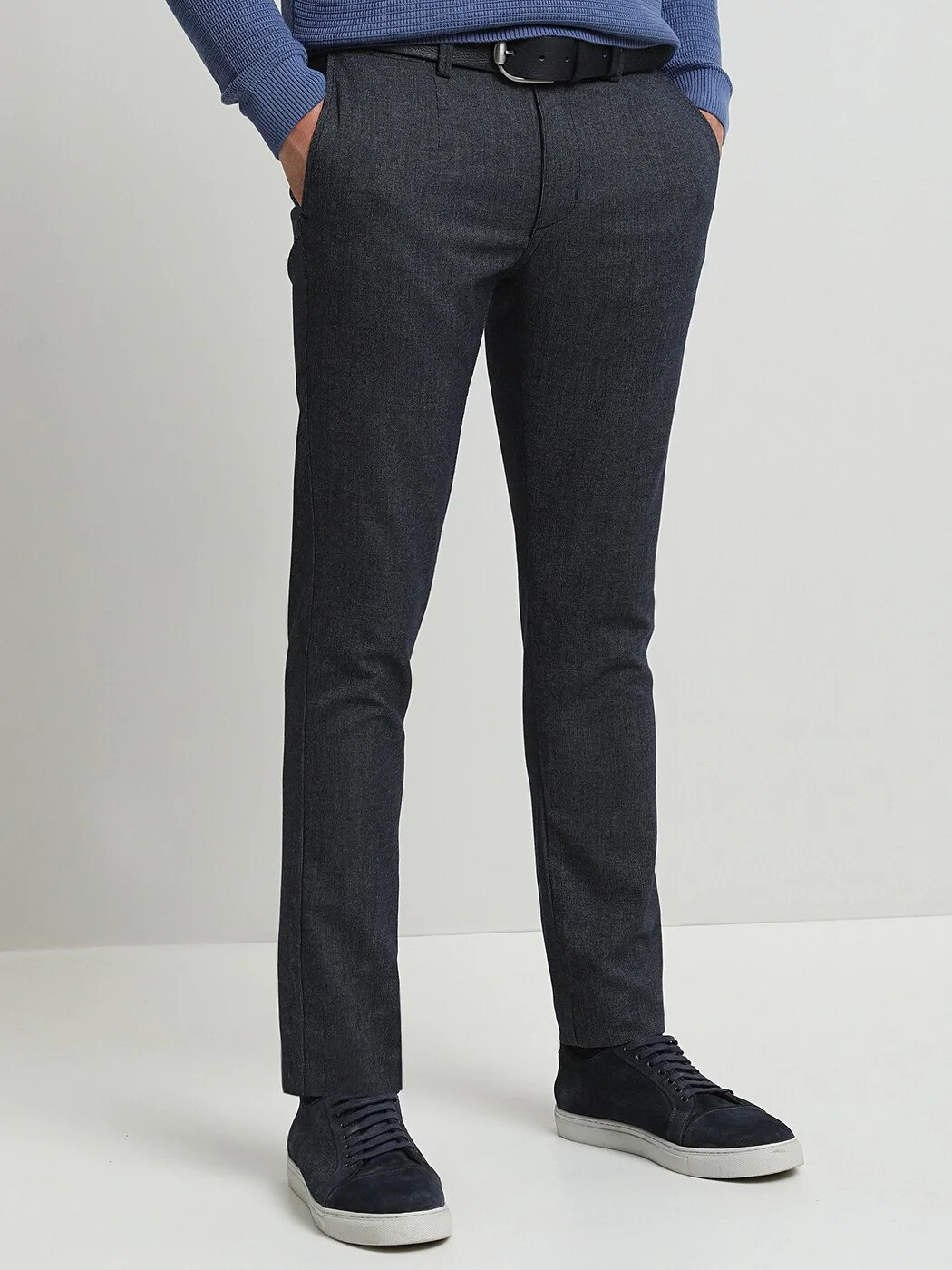 Lacivert Çizgili Dokuma Slim Fit Smart Casual Pantolon - 2