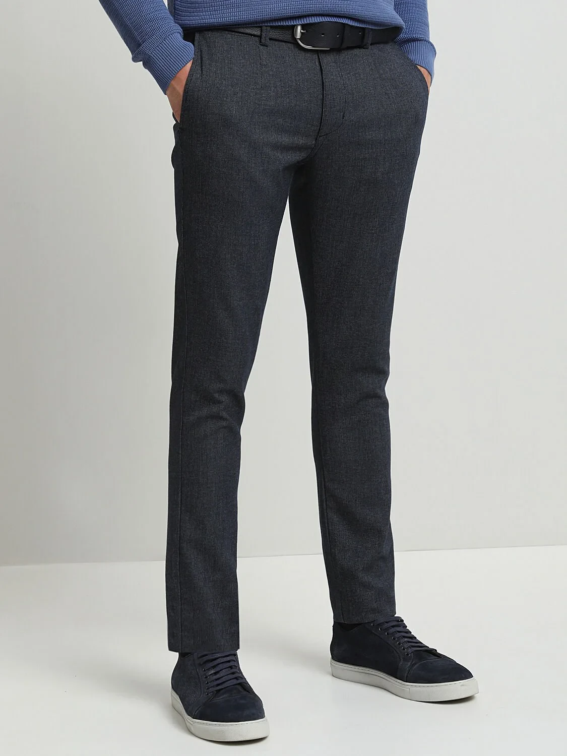 Lacivert Çizgili Dokuma Slim Fit Smart Casual Pantolon - 2