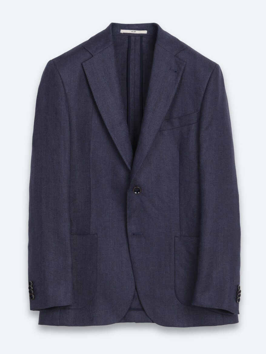 Lacivert Çizgili Modern Fit %100 Keten Ceket - 6