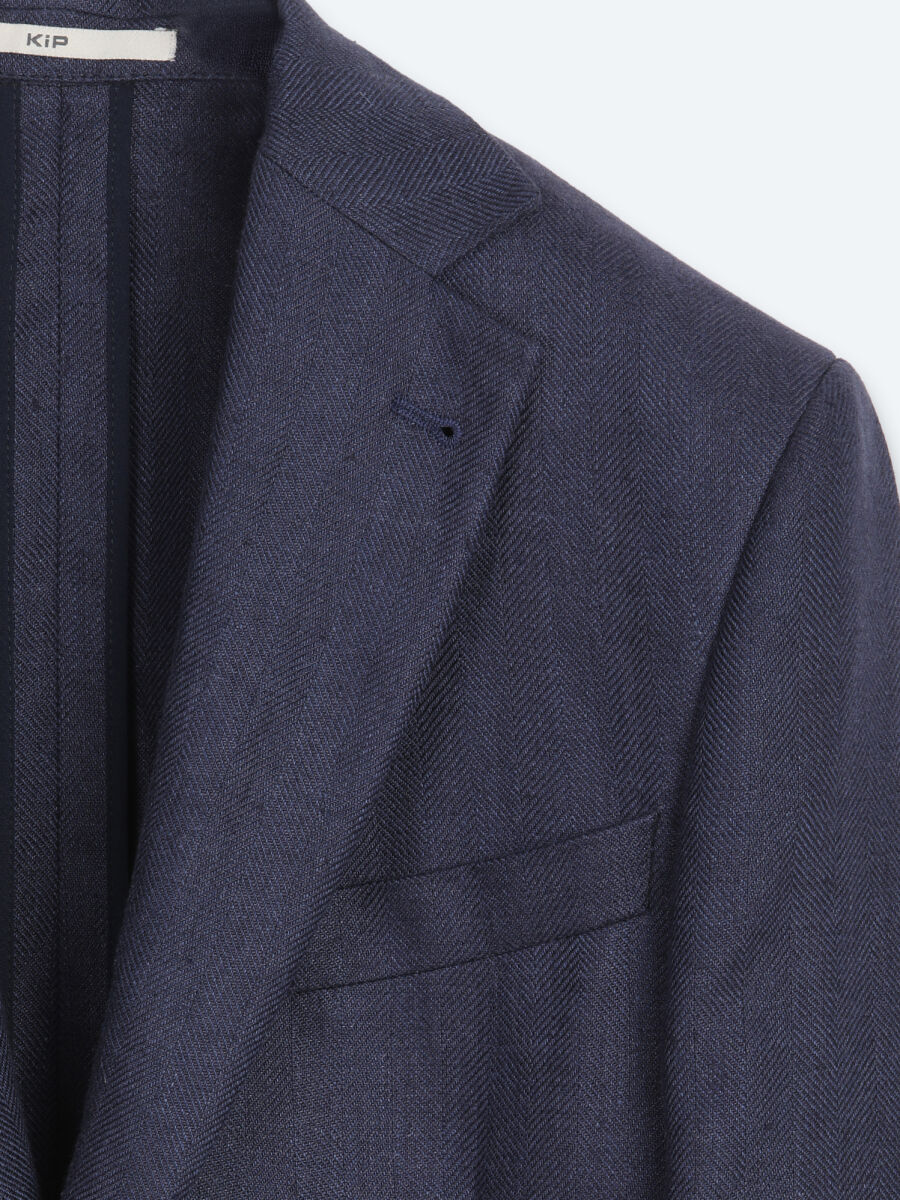 Lacivert Çizgili Modern Fit %100 Keten Ceket - 7