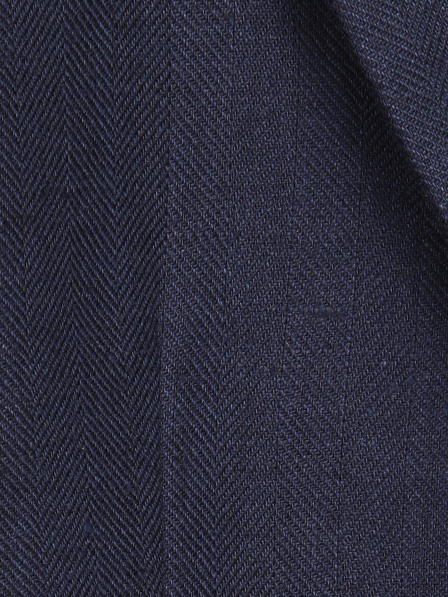 Lacivert Çizgili Modern Fit %100 Keten Ceket - 9