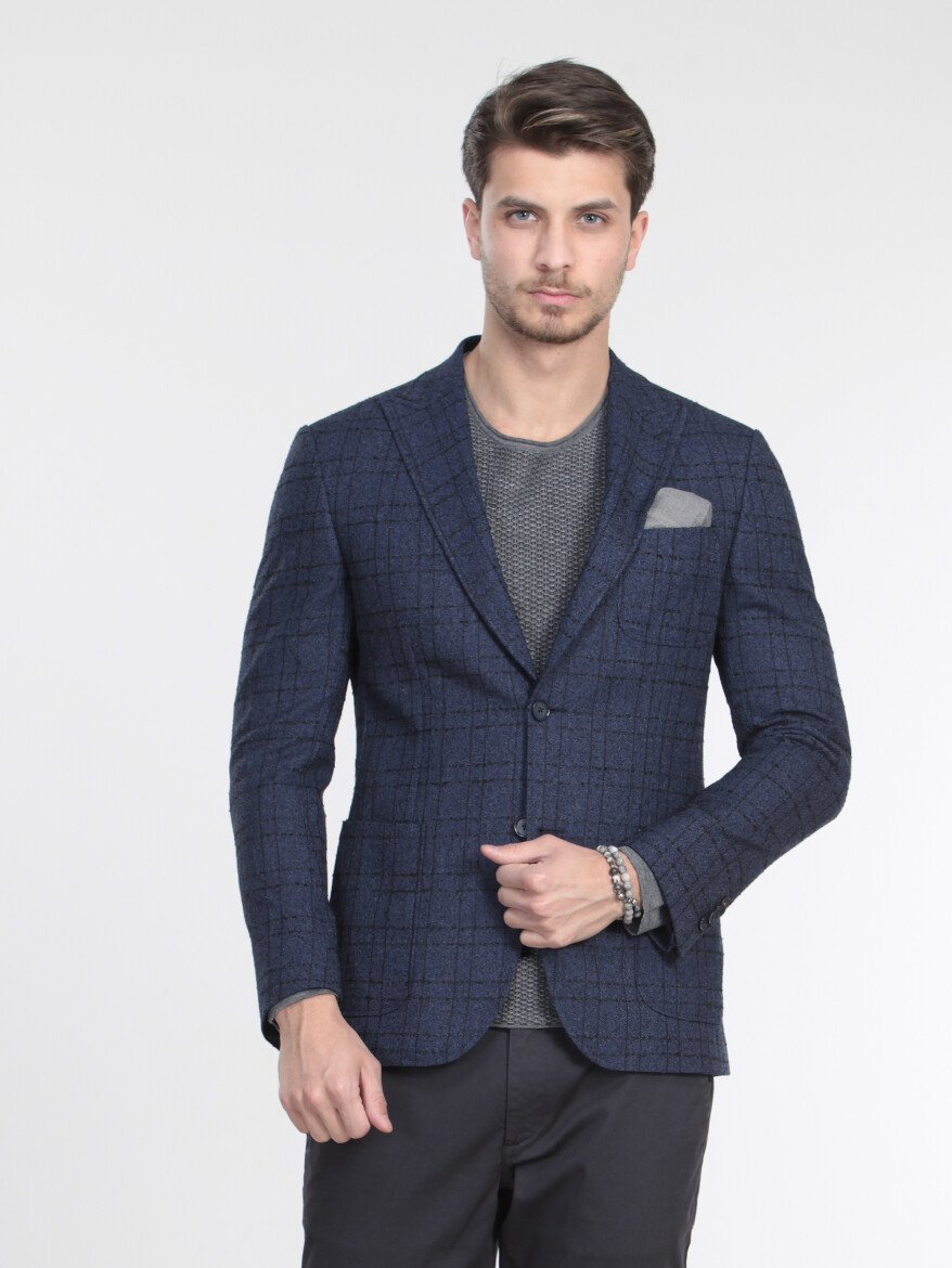 Lacivert Çizgili Modern Fit Ceket - 3