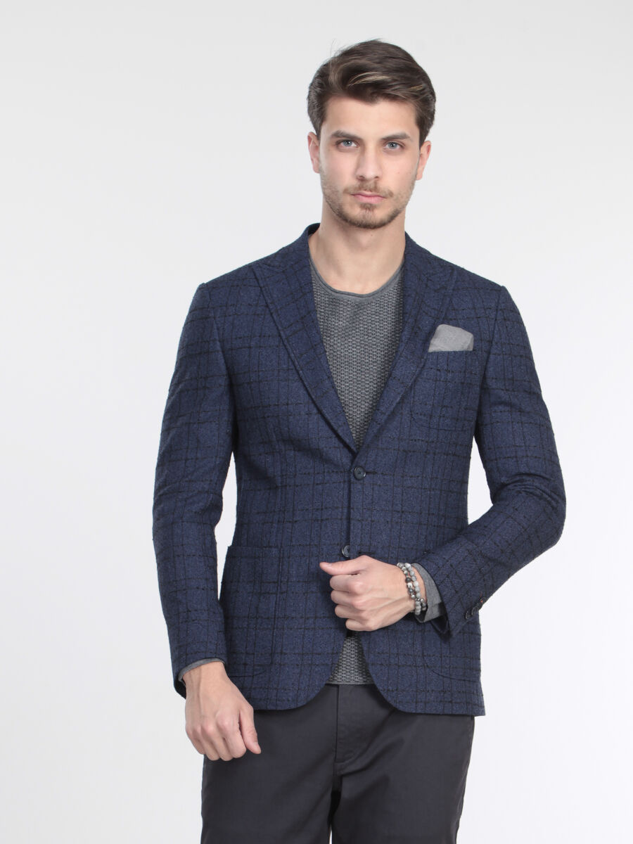 Lacivert Çizgili Modern Fit Ceket - 3