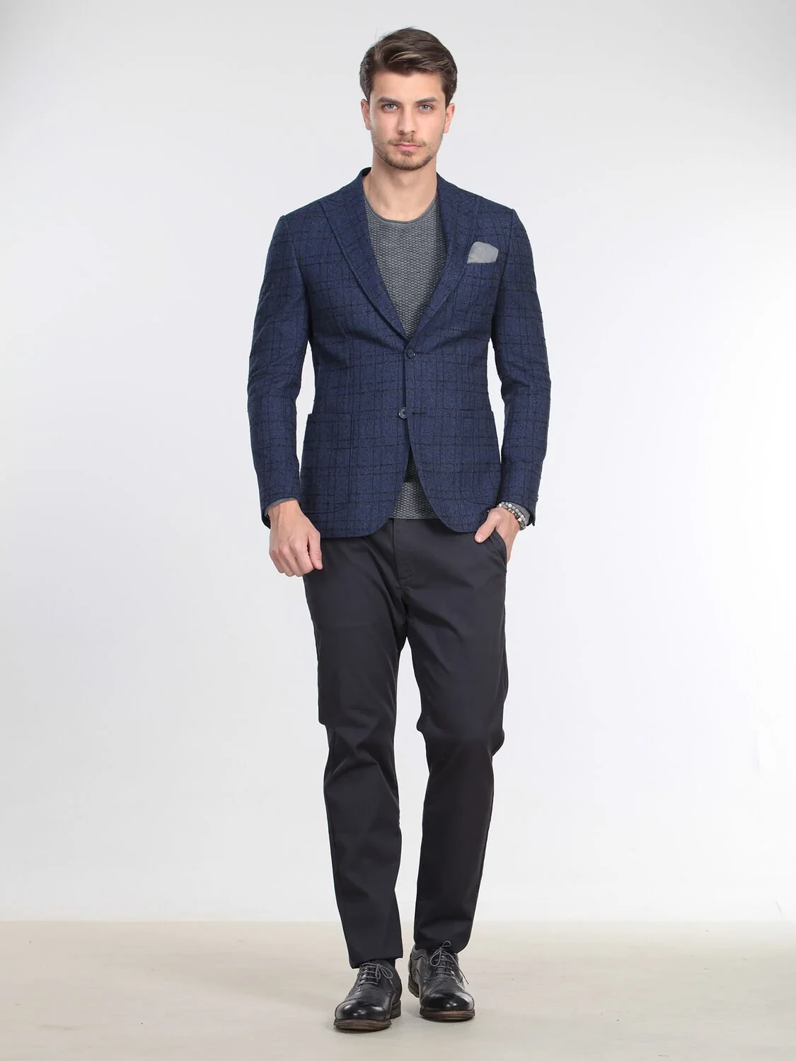 Lacivert Çizgili Modern Fit Ceket - 1