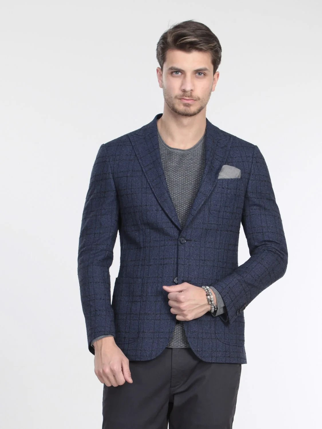 Lacivert Çizgili Modern Fit Ceket - 3