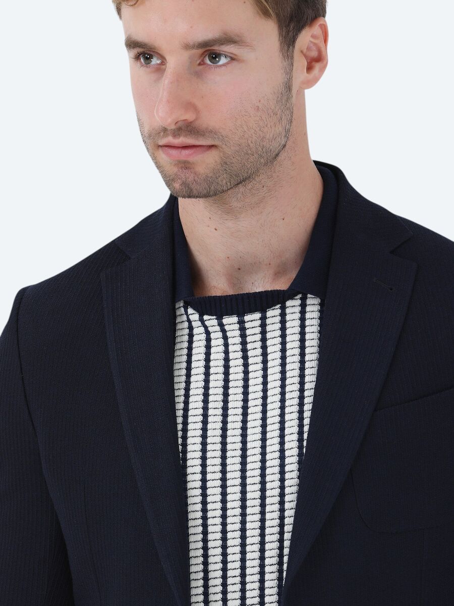 Lacivert Çizgili Modern Fit Ceket - 3