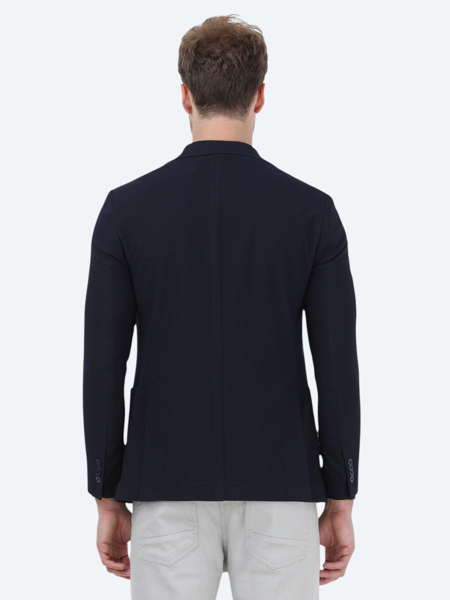 Lacivert Çizgili Modern Fit Ceket - 5