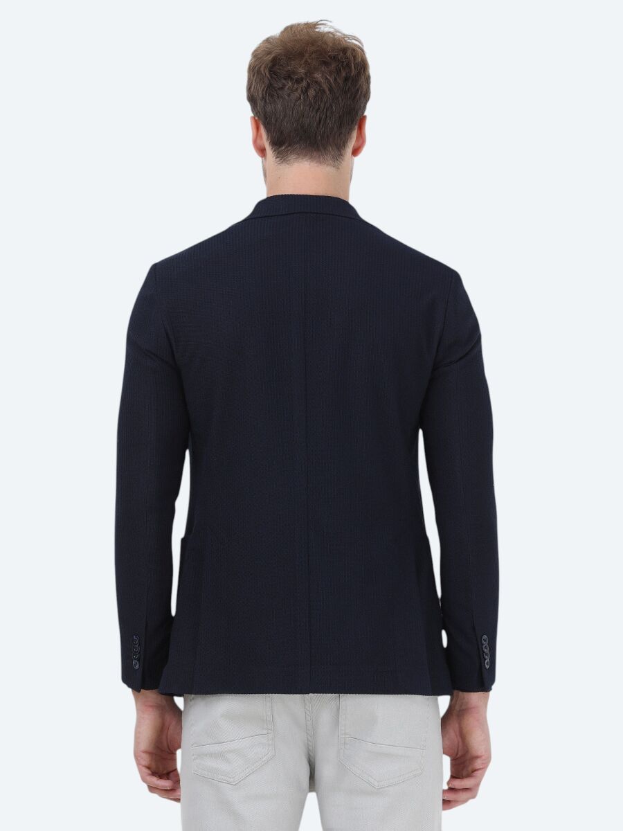 Lacivert Çizgili Modern Fit Ceket - 5