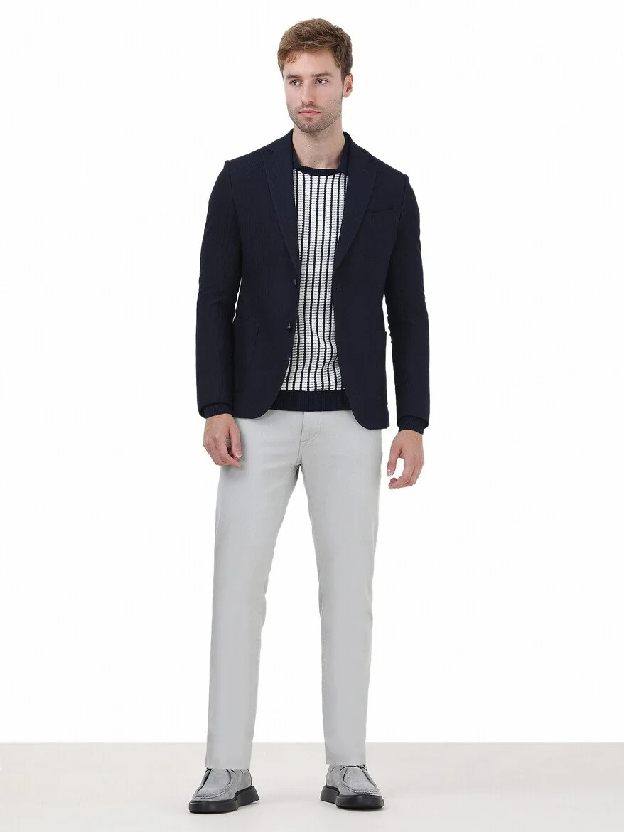 Lacivert Çizgili Modern Fit Ceket - 2