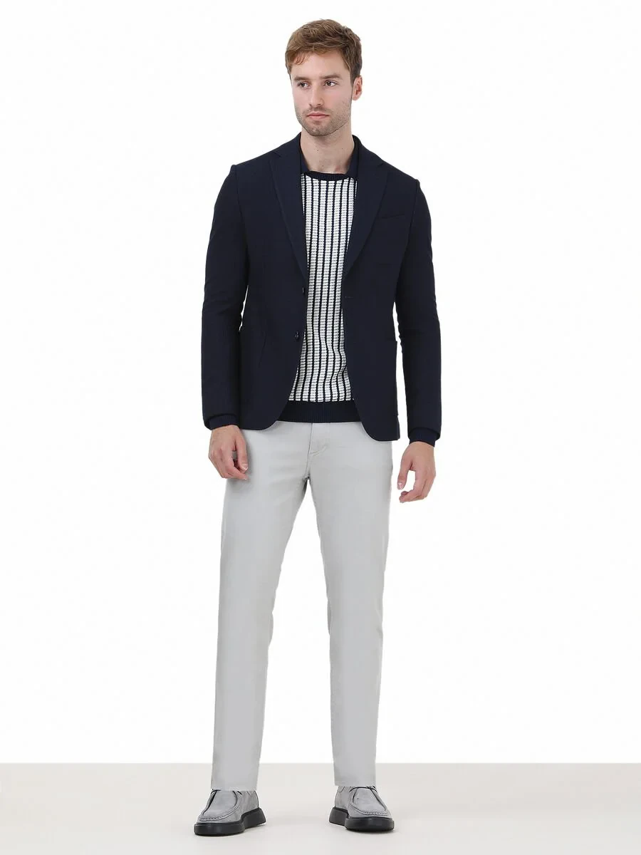 Lacivert Çizgili Modern Fit Ceket - 2