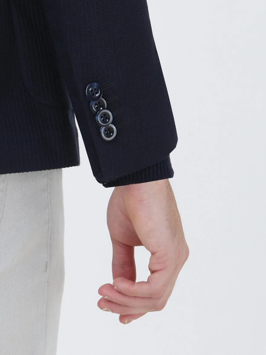 Lacivert Çizgili Modern Fit Ceket - 4