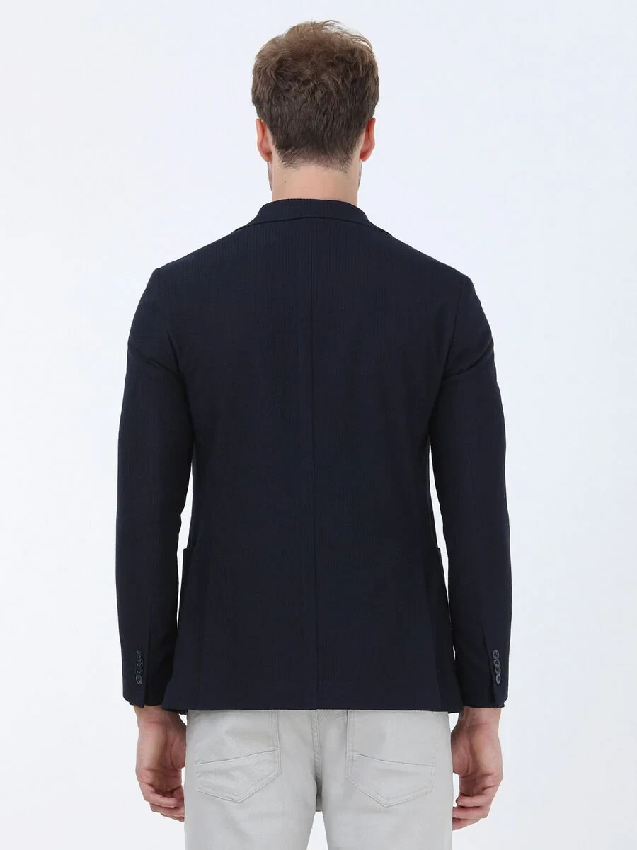 Lacivert Çizgili Modern Fit Ceket - 5