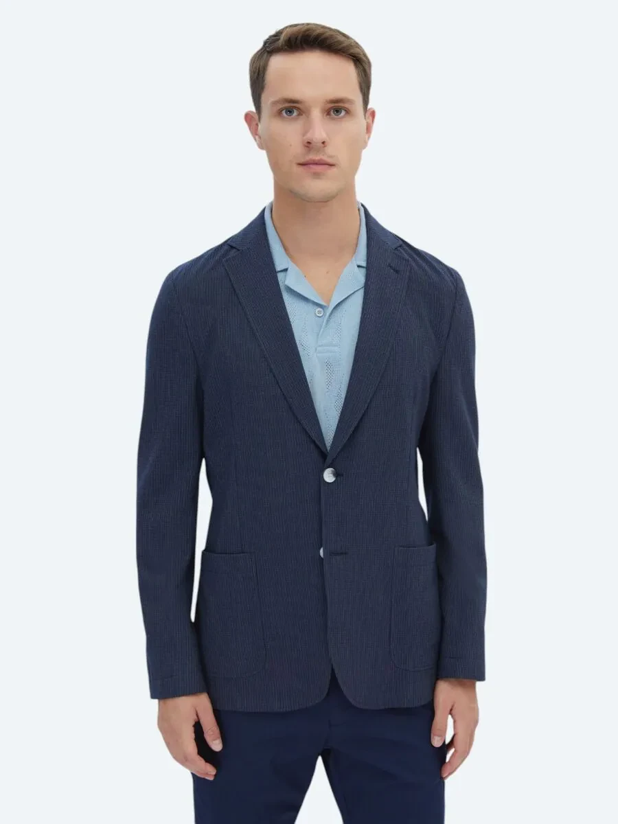 Lacivert Çizgili Modern Fit Ceket - 1