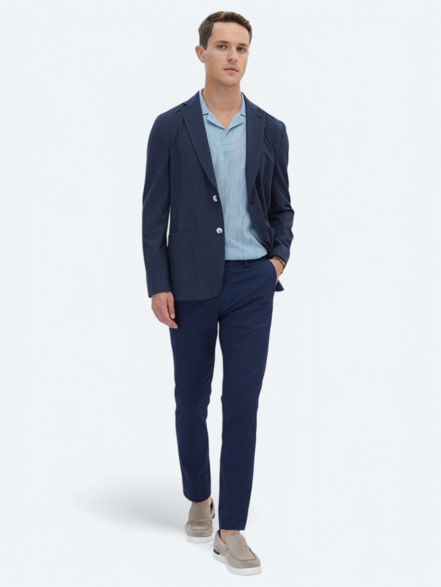 Lacivert Çizgili Modern Fit Ceket - 2
