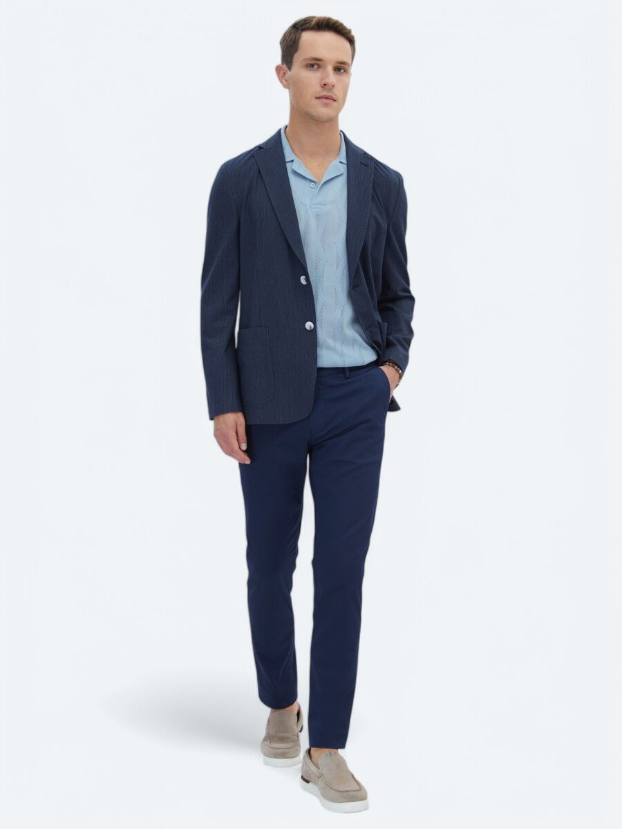 Lacivert Çizgili Modern Fit Ceket - 2