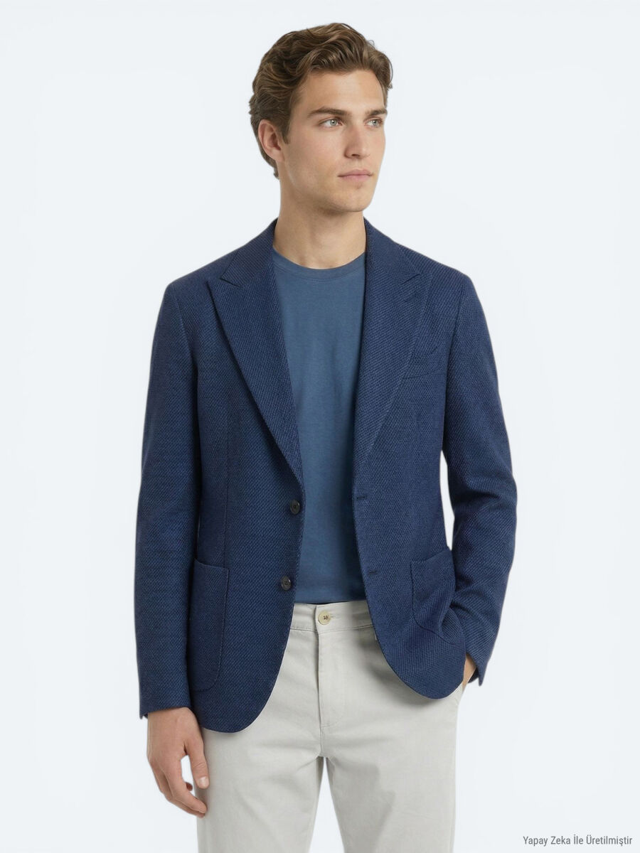 Lacivert Çizgili Modern Fit Ceket - 1