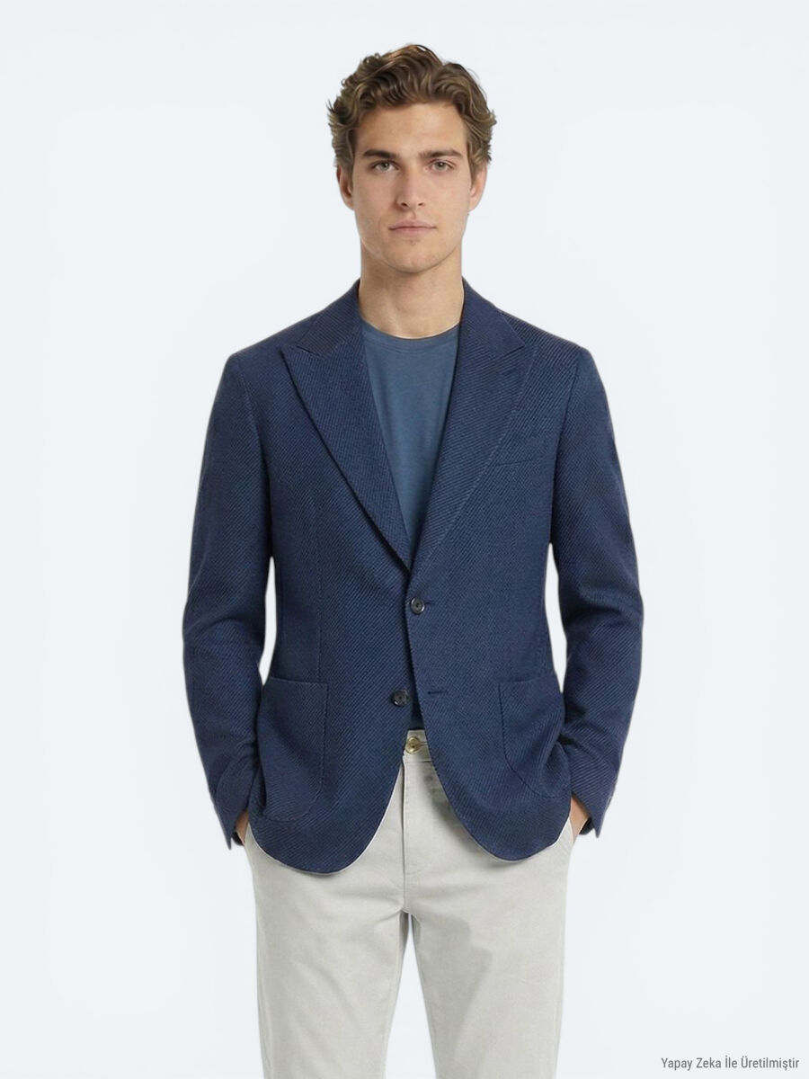 Lacivert Çizgili Modern Fit Ceket - 3