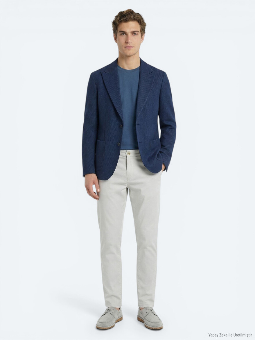 Lacivert Çizgili Modern Fit Ceket - 4