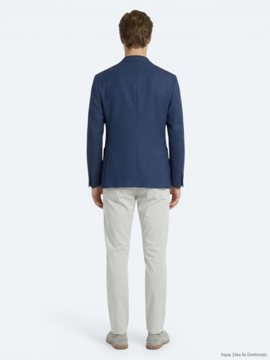 Lacivert Çizgili Modern Fit Ceket - 5