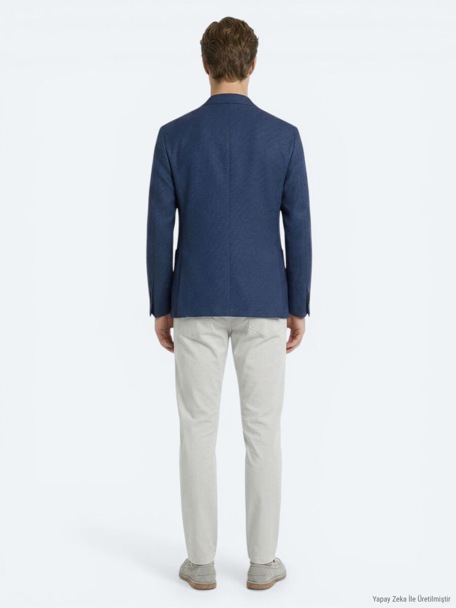Lacivert Çizgili Modern Fit Ceket - 5