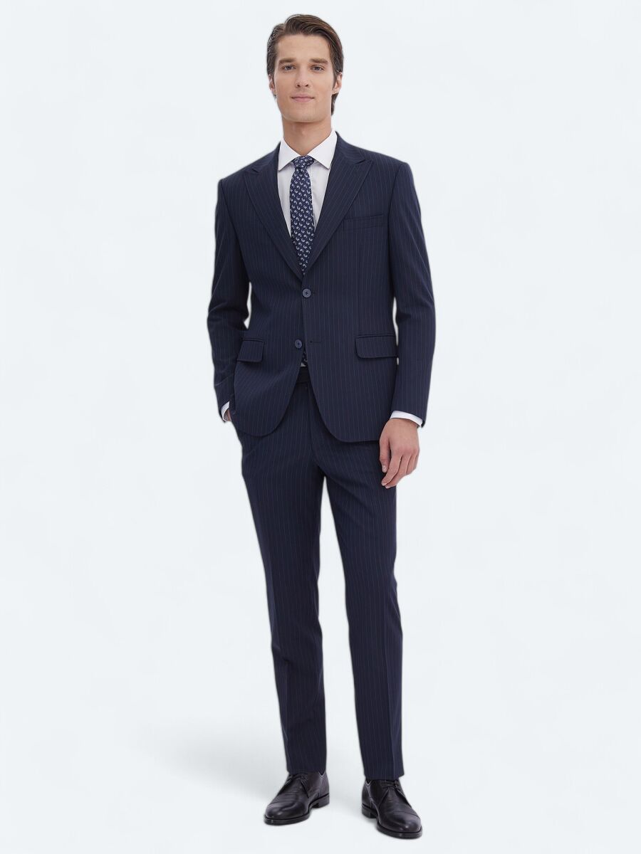 Lacivert Çizgili Modern Fit Çevre Dostu Takım Elbise - 2