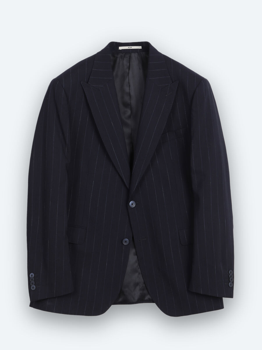 Lacivert Çizgili Modern Fit İpek Karışımlı Takım Elbise - 6