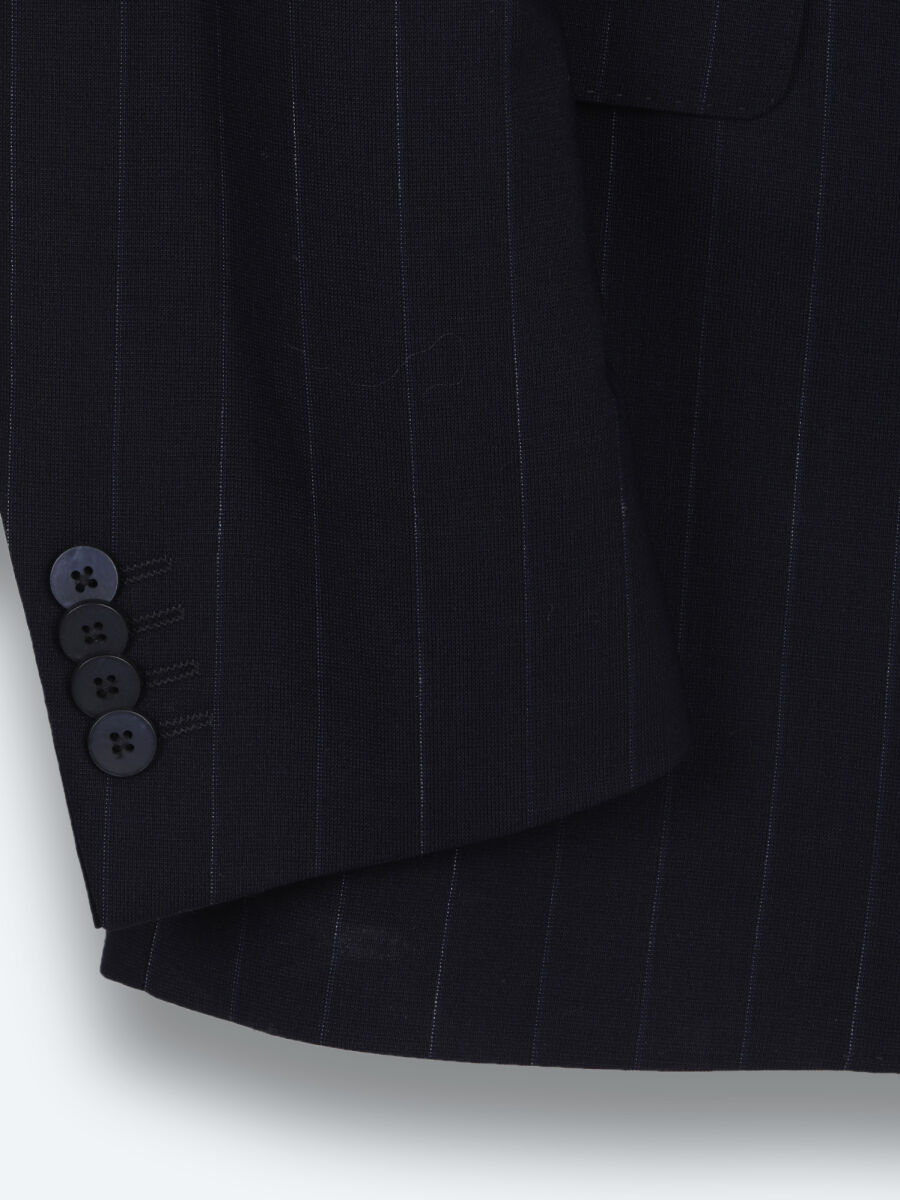 Lacivert Çizgili Modern Fit İpek Karışımlı Takım Elbise - 9
