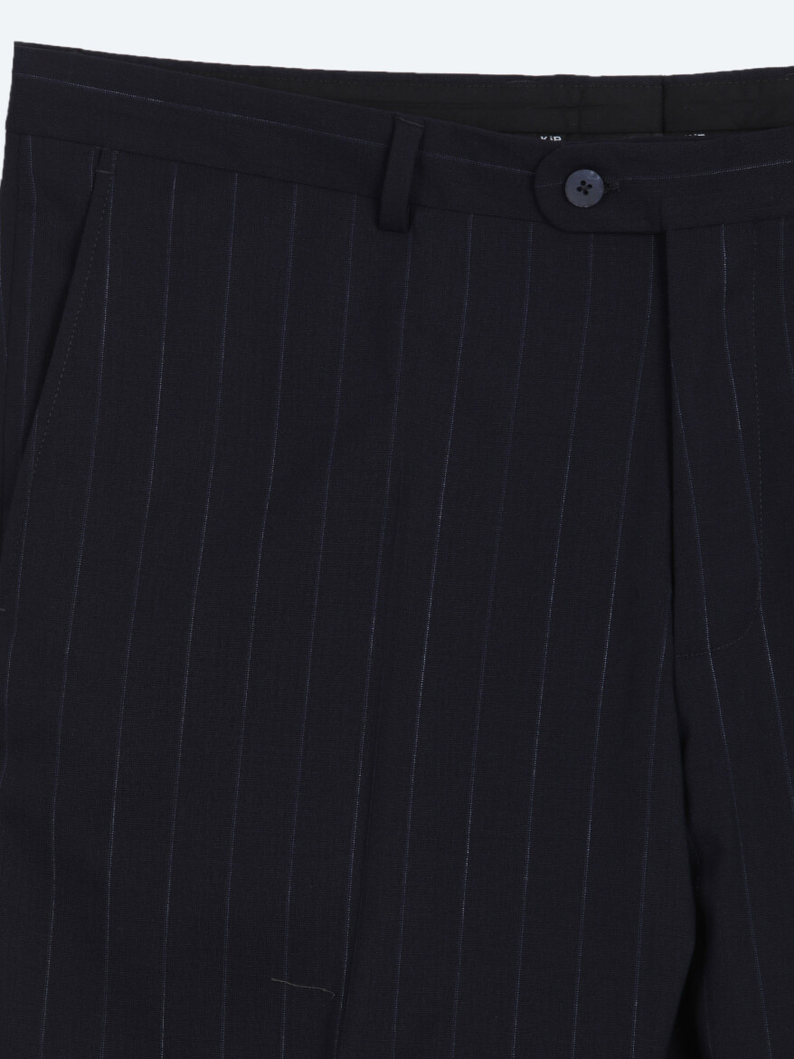 Lacivert Çizgili Modern Fit İpek Karışımlı Takım Elbise - 10