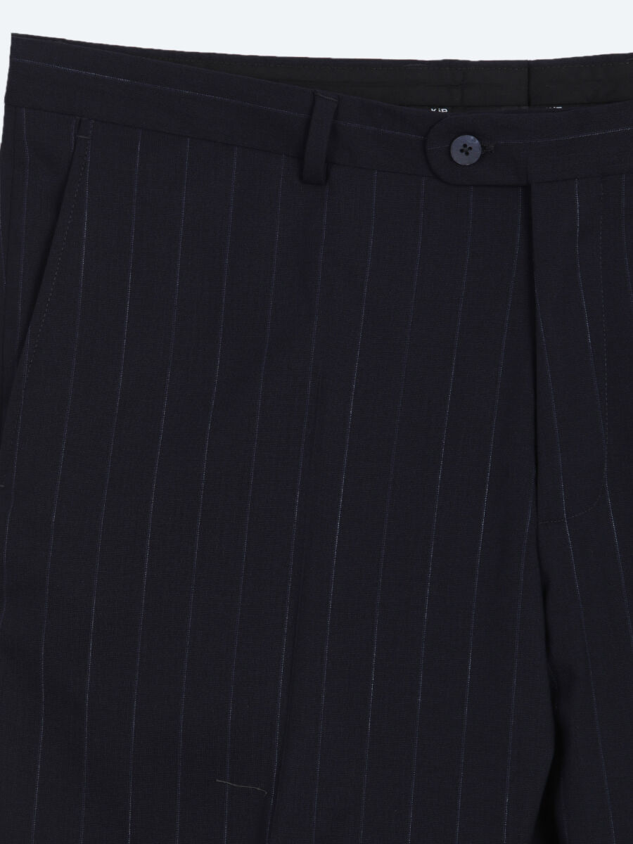 Lacivert Çizgili Modern Fit İpek Karışımlı Takım Elbise - 10