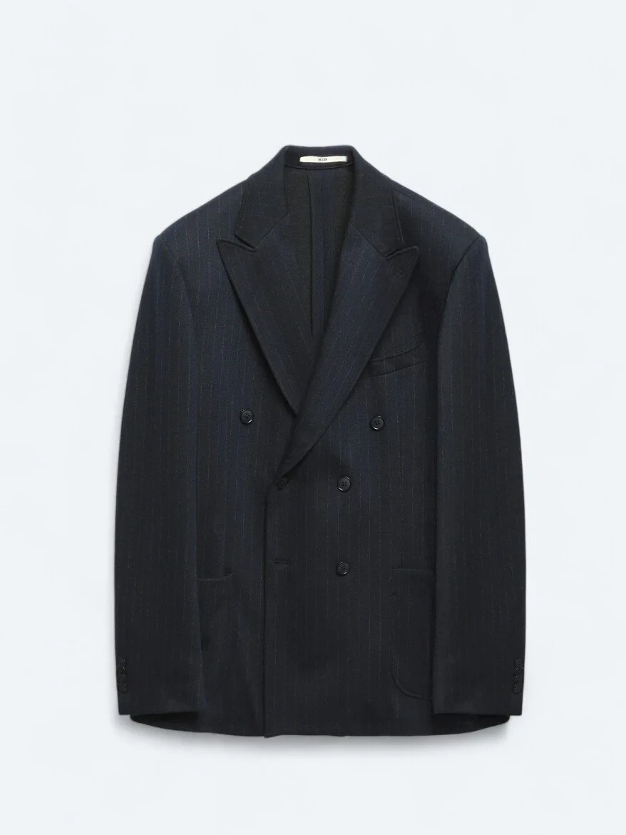 Lacivert Çizgili Modern Fit Örme Ceket - 8