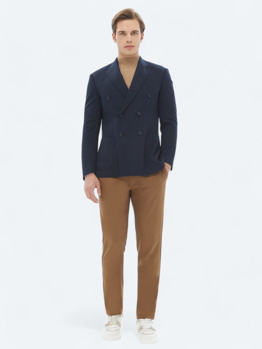 Lacivert Çizgili Modern Fit Örme Ceket - 3