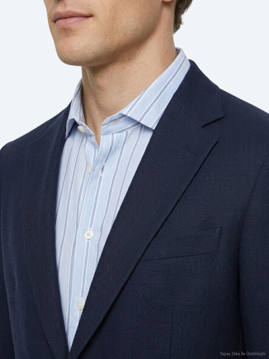 Lacivert Çizgili Modern Fit Pamuk Karışımlı Örme Takım Elbise - 4