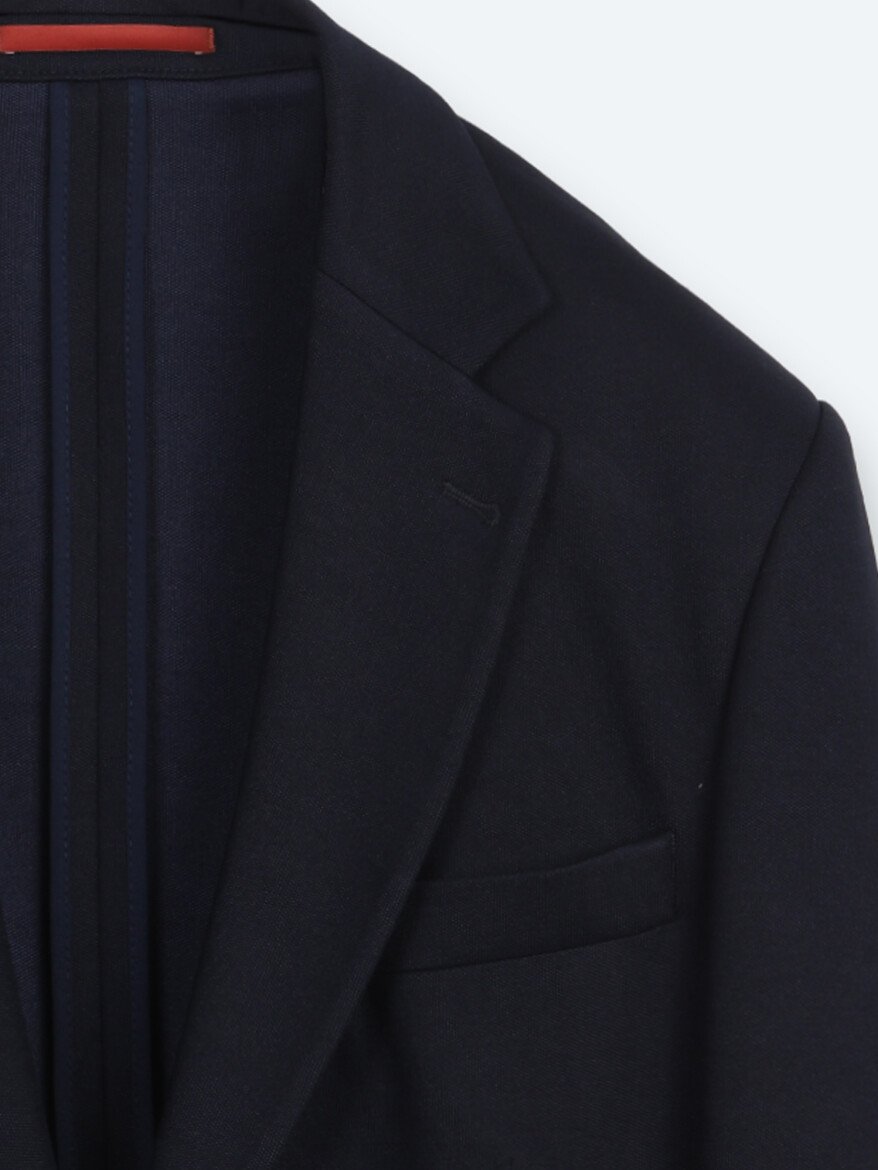 Lacivert Çizgili Modern Fit Pamuk Karışımlı Örme Takım Elbise - 8