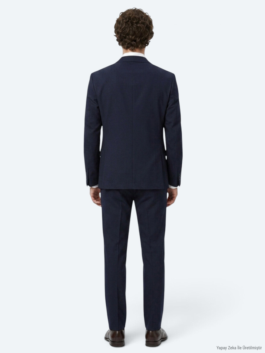 Lacivert Çizgili Modern Fit Pamuk Karışımlı Örme Takım Elbise - 5
