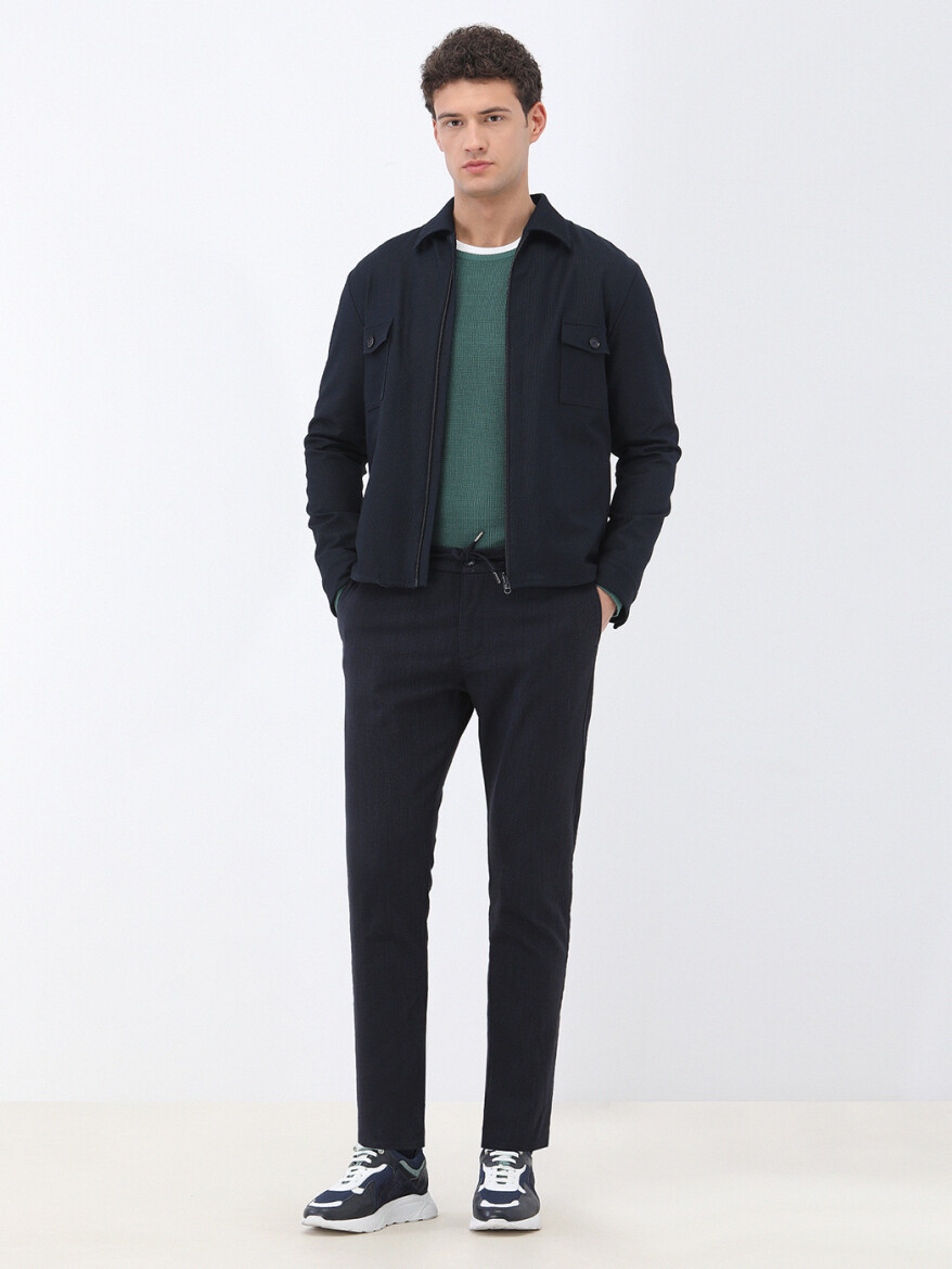 Lacivert Çizgili Modern Fit Pamuk Karışımlı Takım Elbise - 2